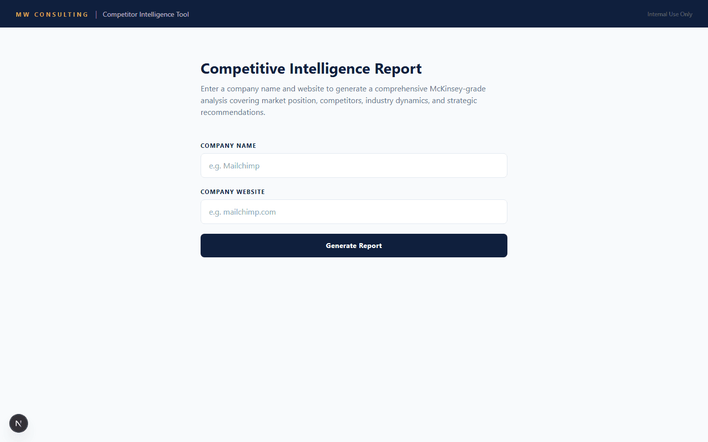 Competitor Analysis Tool screenshot